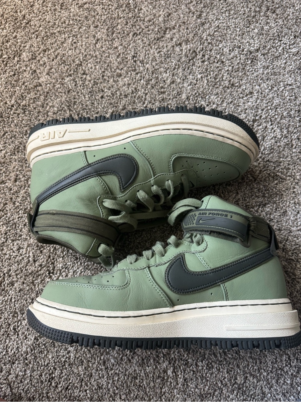 Nike Air Force 1 Mid-Top Sneakers Sage Green with Dark Gray Swoosh - Picture 1 of 7